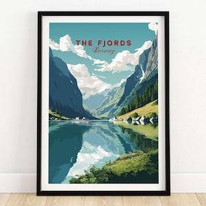 Norway Fjords Travel Poster | Birthday present | Wedding anniversary gift