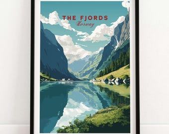 Norway Fjords Travel Poster | Birthday present | Wedding anniversary gift