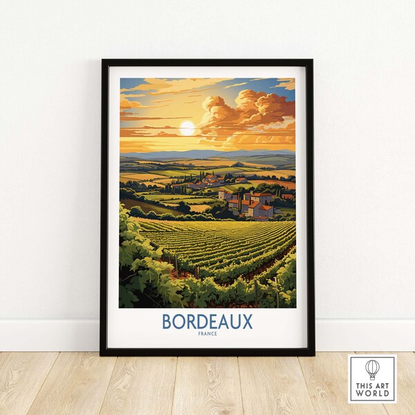 Bordeaux Frankreich Poster | Reiseposter | Geburtstagsgeschenk | Geschenk zum Hochzeitstag | Weinregion Wandkunstdruck