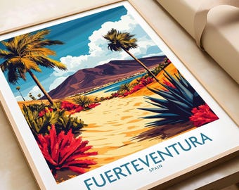 Fuerteventura Canary Islands Spain Travel Poster Art Print | Home Décor Poster Gift | Digital Illustration Artwork Spain Canary Islands