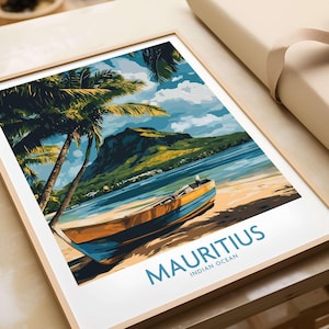 Ile Maurice, impression d'art mural, affiche de l'île Maurice, oeuvre d'art, voyage, décoration d'intérieur, cadeau, amateurs d'art, illustration, affiche