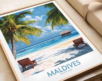 Maldives Wall Art Poster Maldives Travel Print Wall Art Maldives Poster Artwork Travel Home Decor Gift Art Lovers Illustration Poster Beach