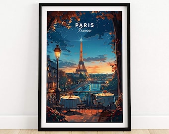 Paris Travel Print Poster Eiffel Tower Art Print France Home Décor Digital Illustration Gift Wall Art