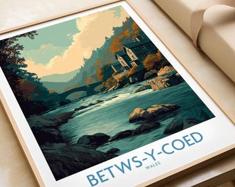 Betws-y-Coed Poster Wales Art Print, Malerische Wanddekoration, Britische Landschaft Illustration, Reise Geschenk, Haus Büro Dekoration walisische Kunst