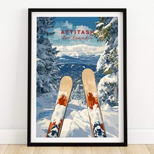 Attitash Ski Resort Art Print skiën muur kunst New Hampshire wintersport artwork Ski Lodge decor kunst berg Home decor poster cadeau skiën