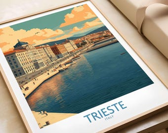 Trieste Italy Wall Art, Vintage Style Poster, Coastal Home Decor, European City Print, Travel Gift, Framed or Unframed Wanderlust Artwork
