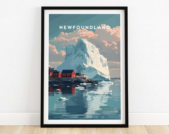 Póster de Terranova, Canadá. Lámina decorativa para pared. Ilustración de un iceberg de Terranova.