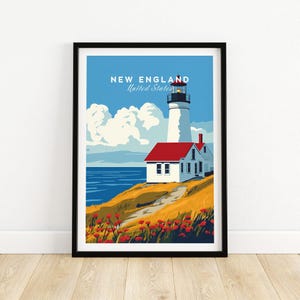 New England Wall Art New England Wall Art Print Travel Poster New England Wall Decor New England Art Lovers Gift New England Illustration