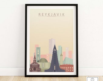 Reykjavik Poster | City Skyline Wall Art Print | Cityscape Art | Skyline Print | Wall Decor | Housewarming Gift