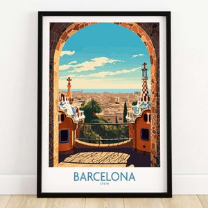 Plakat podróżniczy Barcelona | Prezent do dekoracji domu | Cyfrowa ilustracja artystyczna