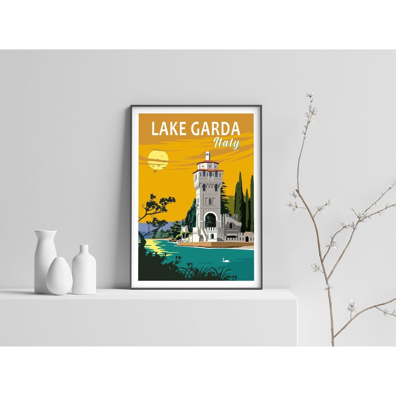Lake Garda Print Italy Lake Garda Wall Art Poster Vintage Etsy