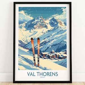 Val Thorens Print Ski Resort France Wall Art Val Thorens Travel Poster Skiing Gift Artwork Ski Lovers Birthday Present