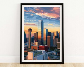 Dallas Reunion Tower Skyline Poster, Texas Cityscape Wall Art, Vintage Style Print, Framed & Unframed, Elegant Office Decor, Travel Gift
