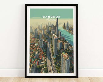 Bangkok Thailand City Skyline Poster - Urban High-Rise Landscape Wall Art Print for Home & Office Decor