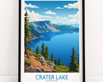 Crater Lake National Park Poster Art Print Travel Print | Home Décor Poster Gift | Digital Illustration Artwork | Birthday Present