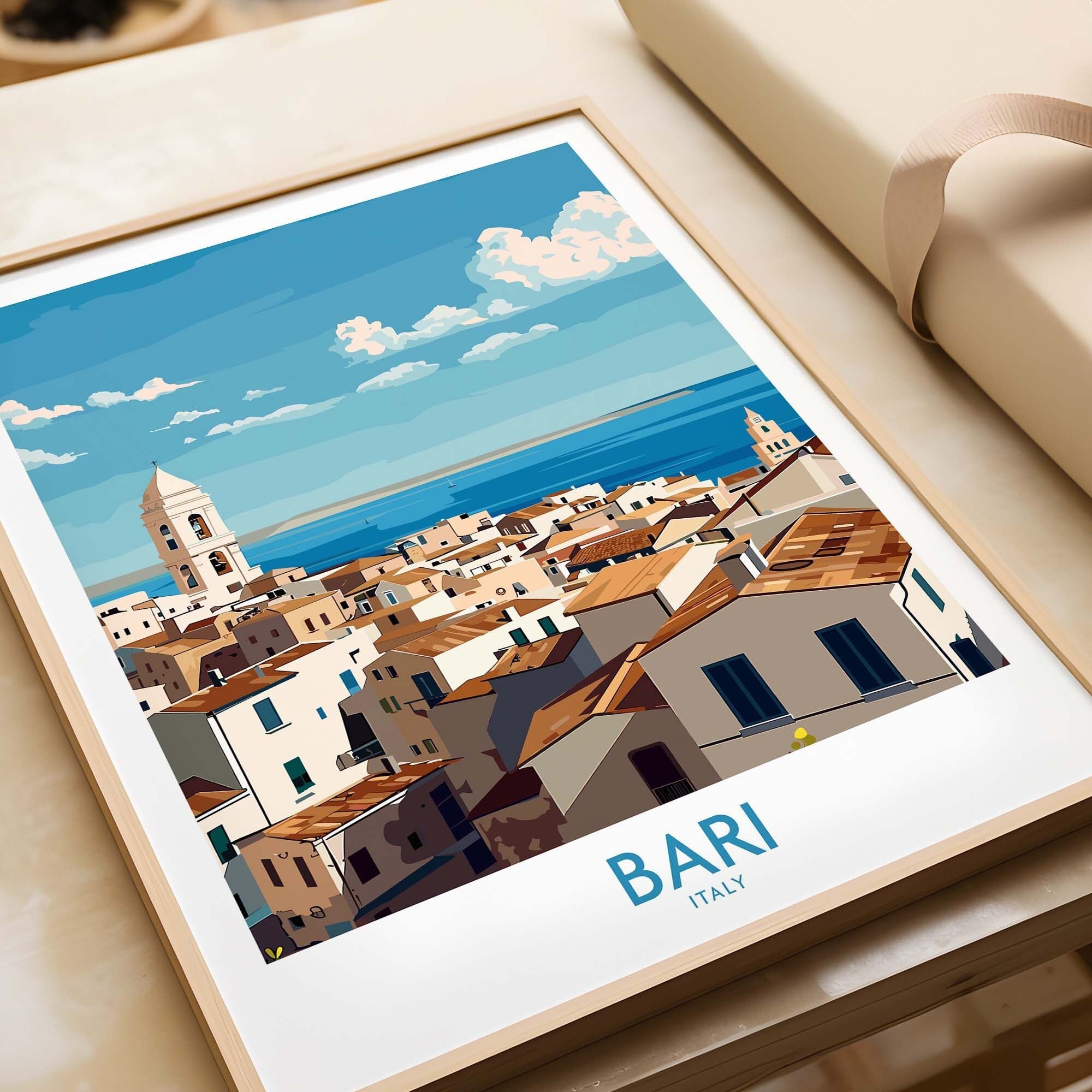 Bari Italy Art Print - Beautiful Italian Wall Decor Puglia Bari Artwork Gift Italy Home Decor Bari Illustration Art Lover Italy Print