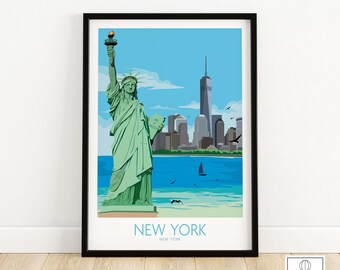 New York City Poster | NYC Vintage Print | New York Wall Art | Framed & Unframed New York Art | NY City Print | Statue of Liberty Print