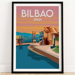 Bilbao Spanien Kunstdruck | Poster | Guggenheim-Museum Baguette | Spanisches Reiseposter | Wohnkultur | Gerahmte & Ungerahmt Geschenkidee