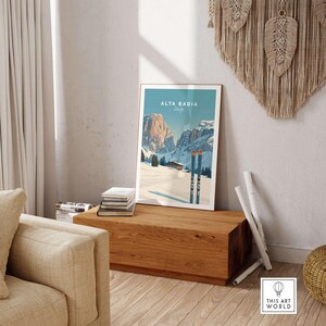 Alta Badia Italy Ski Resort print showcasing stunning Dolomites scenery, perfect for nature lovers and skiing enthusiasts.