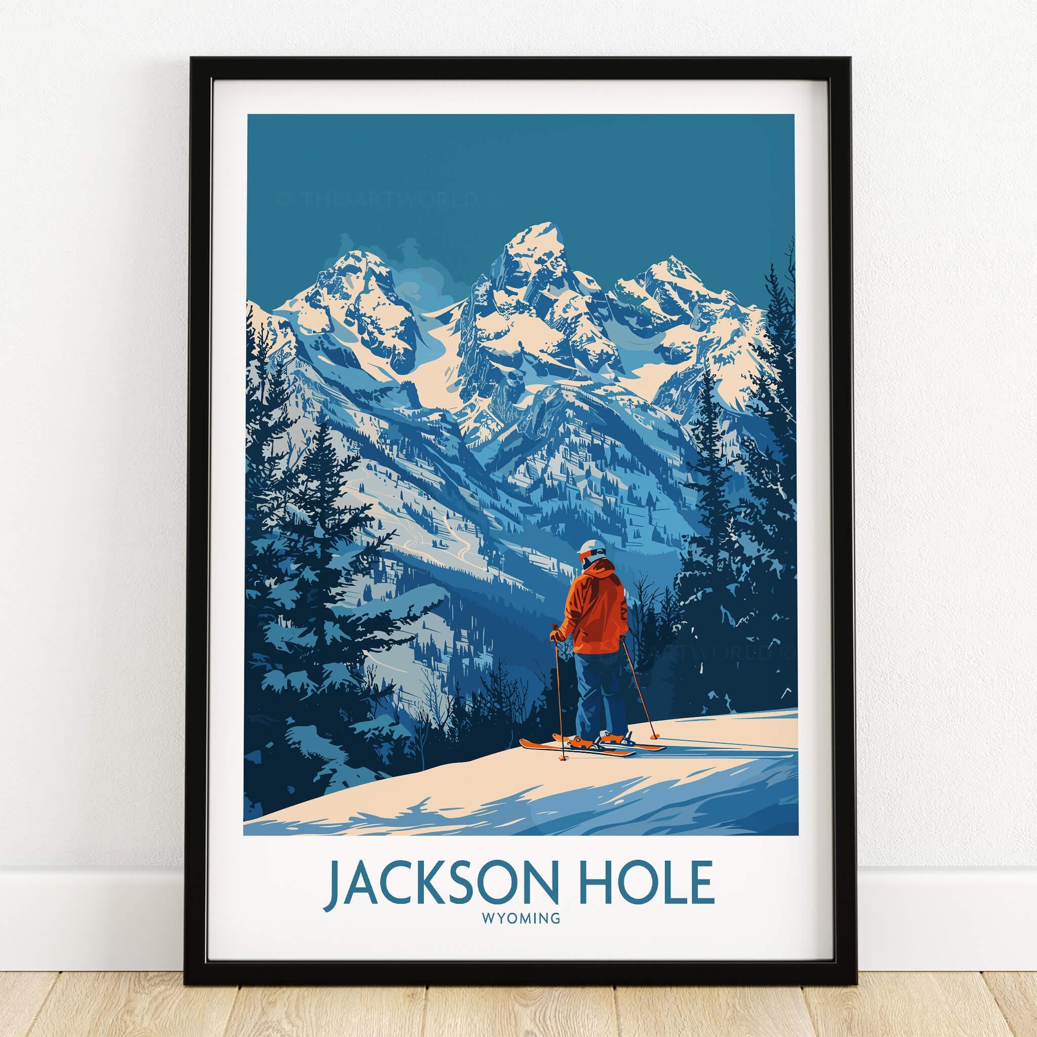 Jackson Hole Ski Resort Poster, Wyoming Mountain Art, Ski Lodge