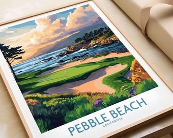 California Pebble Beach Print Golf Poster - Iconic Coastal Wall Art, Vintage Style Decor for Golf Lovers & Collectors