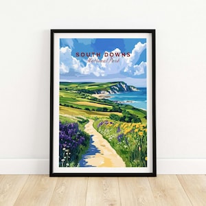 South Downs National Park Poster South Downs Art Print Travel Print | Home Décor Poster Gift | Digital Illustration Artwork  England