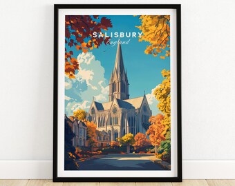Stampa da parete con motivo di viaggio di Salisbury, decorazione da parete di Salisbury, decorazioni per la casa, regalo di Salisbury per amanti dell'arte, regalo per amanti dell'arte in Inghilterra, souvenir di viaggio di Salisbury