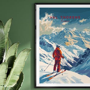 Val Thorens Poster, Ski Resort, Skiing Print, France Wall Art, Ski Gift, Val Thorens Print Ski Winter Sports