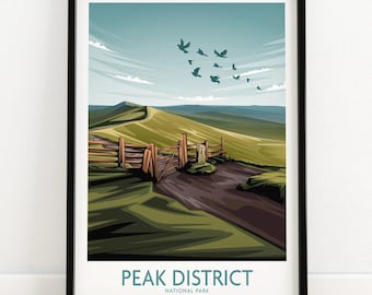 Peak District National Park Poster | Art Print | England Travel Poster | Nature Print Framed & Unframed Wall Art | Home Decor Artwork | Gift