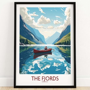 Fjords Norway Wall Art Travel Print | Home Décor Poster Gift | Digital Illustration Artwork