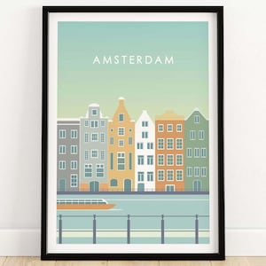 Amsterdam Wall Art | Netherlands Minimalist Travel Poster Art Print | Amsterdam City Skyline Art | Unframed & Framed Print | AMS Gift