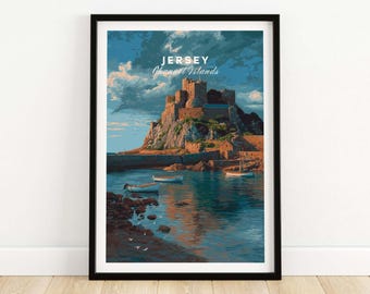 Impresión de las Islas del Canal de Jersey: Costa del castillo de Mont Orgueil