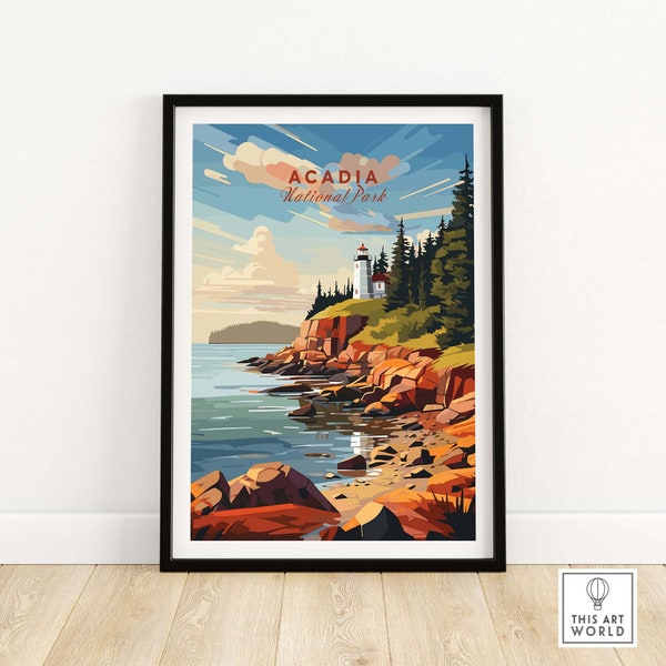 Acadia National Park Poster Print Art Print Travel Print | Home Décor Poster Gift | Digital Illustration Artwork | Birthday Present