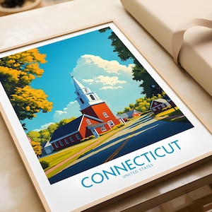 Connecticut Wall Art Print Travel Poster Connecticut Wall Decor Connecticut Art Lovers Gift Connecticut  Illustration   Art Gift
