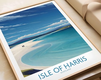 Isle of Harris poster Schotland reizen print - Buiten-Hebriden muurkunst, Schotse landschapsdecoratie, toeristisch cadeau, kustzee print