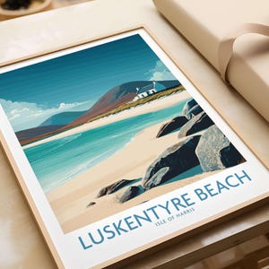 Luskentyre Beach Isle of Harris Wall Art Turquoise Water Seascape Poster - Hebridean Travel Print