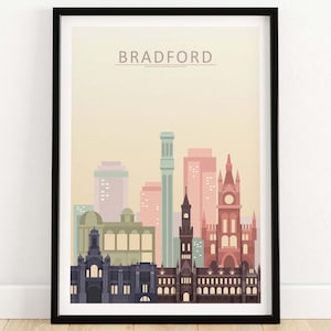 Bradford Print | Bradford Skyline Poster | Bradford England Home Decor | Bradford Gift