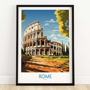 Rome Print with Colosseum | Italy Travel Poster | Birthday present | Wedding anniversary gift | Art Print