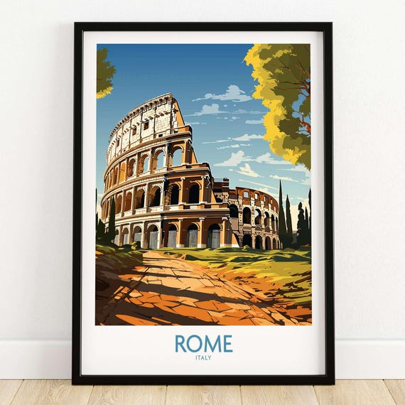 Rome Print with Colosseum | Italy Travel Poster | Birthday present | Wedding anniversary gift | Art Print