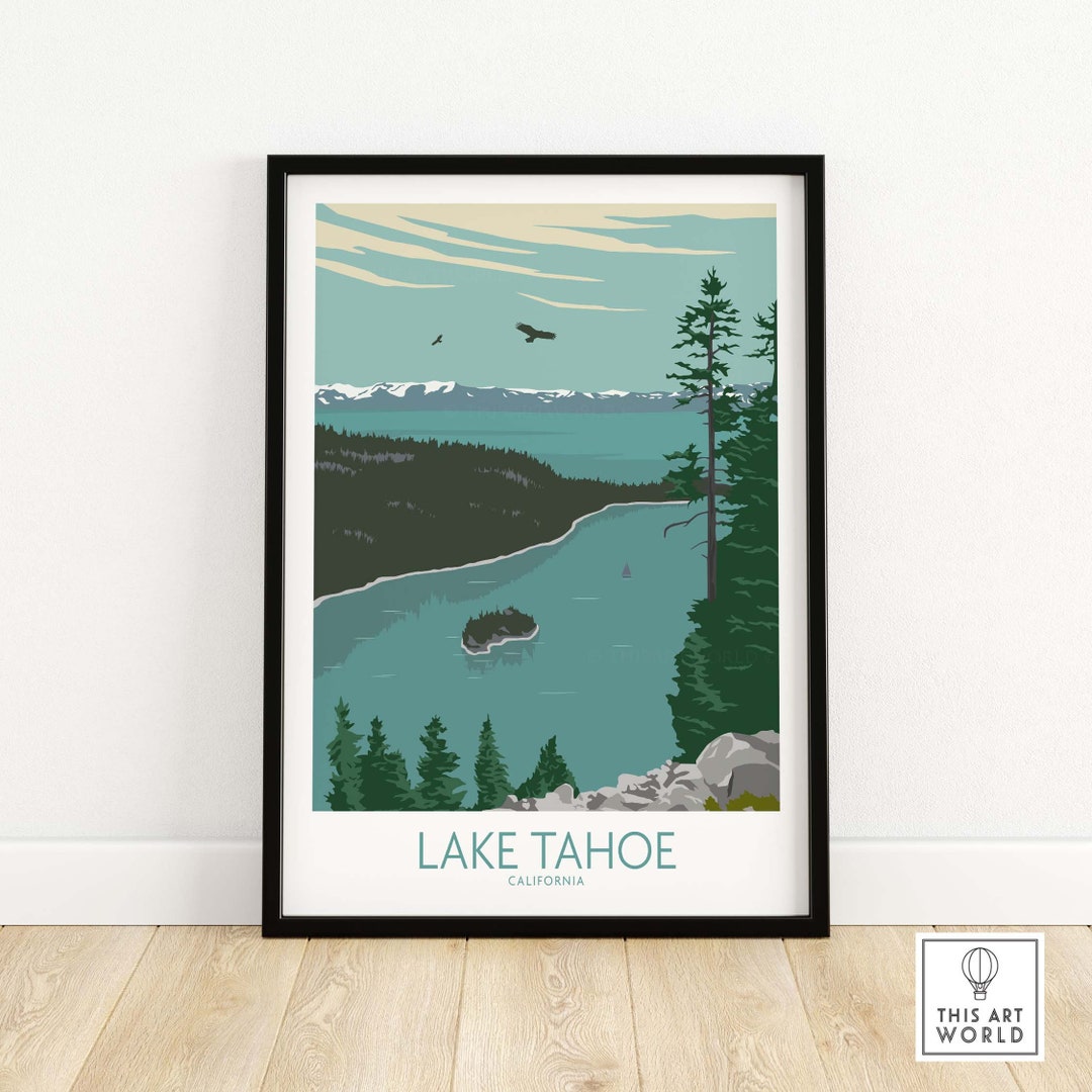 Lake Tahoe Print Lake Tahoe Vintage Poster Lake Tahoe Wall Art Lake
