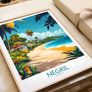 Negril Wall Art Poster Jamaica Wall Art Print Jamaica Poster Wall Decor Illustration Jamaica Art Gift Negril
