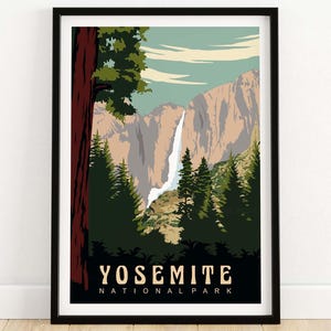 Yosemite Print | Yosemite Wall Art | Yosemite Poster | Yosemite National Park Vintage Travel Print | Decor Gift | California Sierra Nevada
