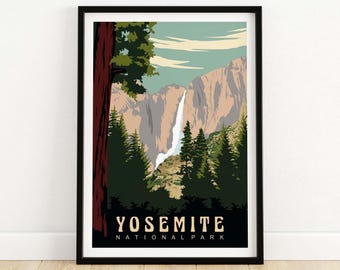 Yosemite Print | Yosemite Wall Art | Yosemite Poster | Yosemite National Park Vintage Travel Print | Decor Gift | California Sierra Nevada