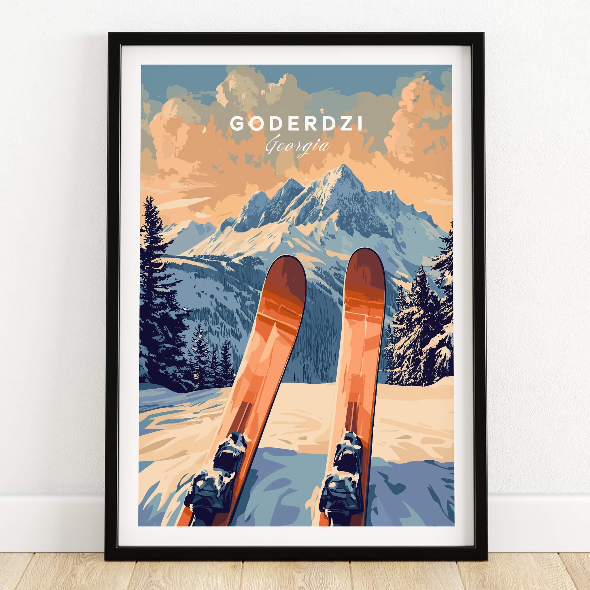 Georgia Ski Art, Goderdzi Mountain Travel Poster, Winter Scene