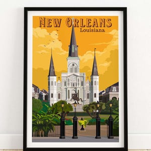New Orleans Art Print | Louisiana Wall Art | Vintage Travel Poster Gift