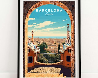 Barcelona Poster - Park Güell Wall Art Barcelona Print | Birthday present | Wedding anniversary gift Barcelona