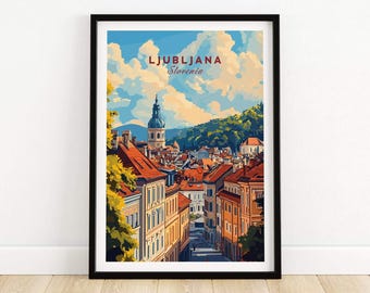 Impresión de viaje de Liubliana Impresión artística de Liubliana Impresión de viaje / Decoración del hogar Póster Regalo / Ilustración digital Obra de arte Eslovenia