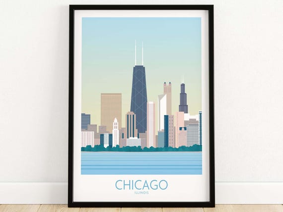 Chicago Print | Chicago Wall Art | Chicago Poster | Chicago City Skyline Wall Decor | Chicago Cityscape | Chicago Gift
