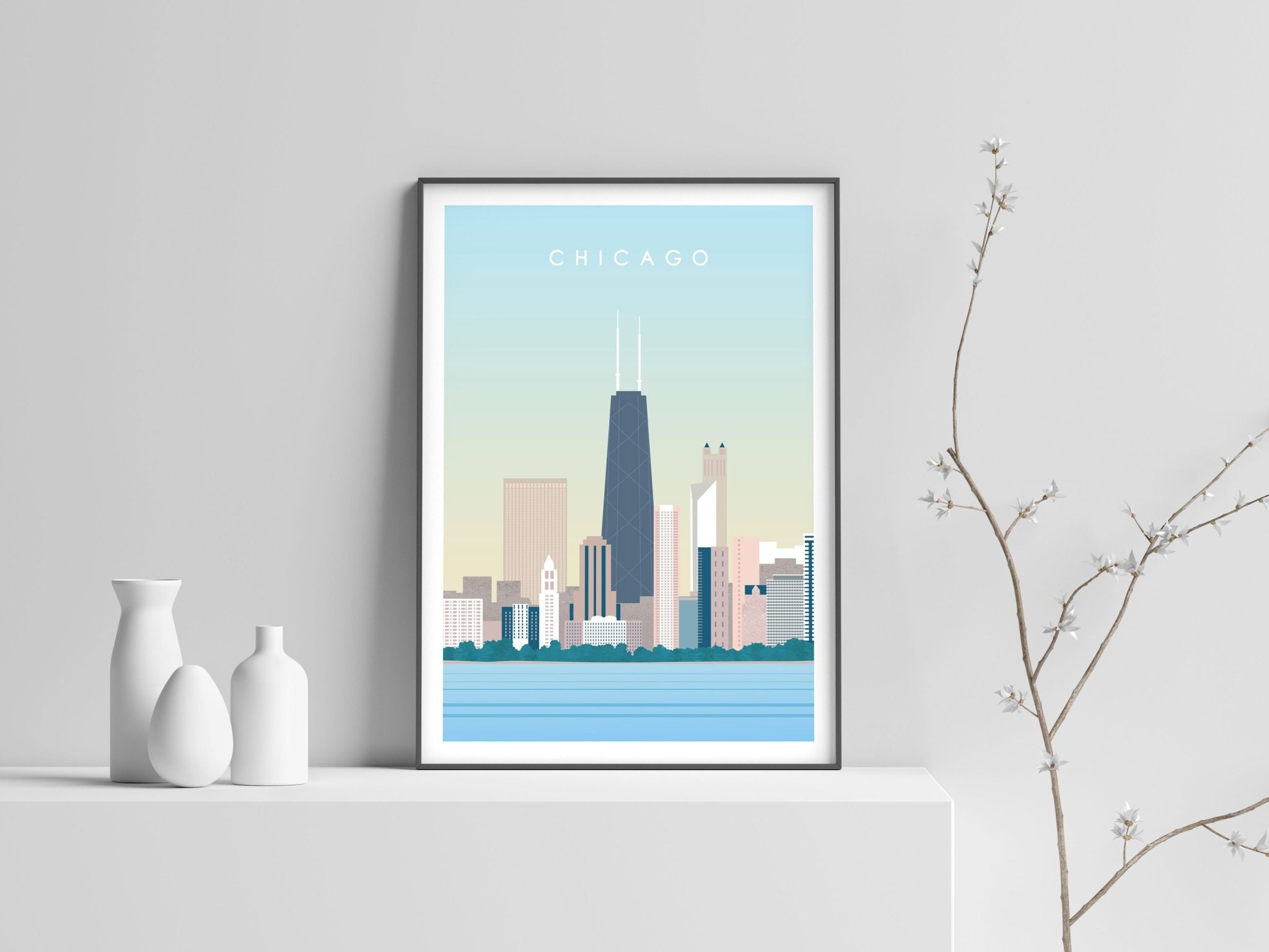 Chicago Print Wall Art Chicago Travel Poster Cityscape | Etsy