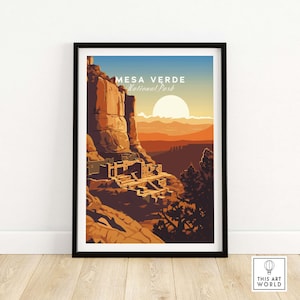 Cartaz do Parque Nacional de Mesa Verde Impressão de viagem | Cartaz de decoração para casa | Ilustração digital | Presente de aniversário